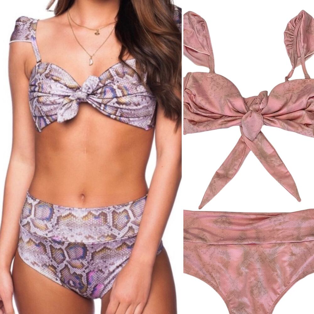 NWT Buddy Love Cindy Passion Two Piece Bikini Swimsuit Pink Snakeskin Size M/L